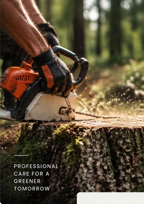 Arborist cutting a stump with a chainsaw