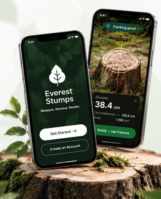Everest Stumps app showing an AR stump measurement