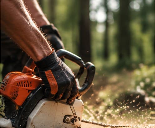 Chainsaw cutting a stump