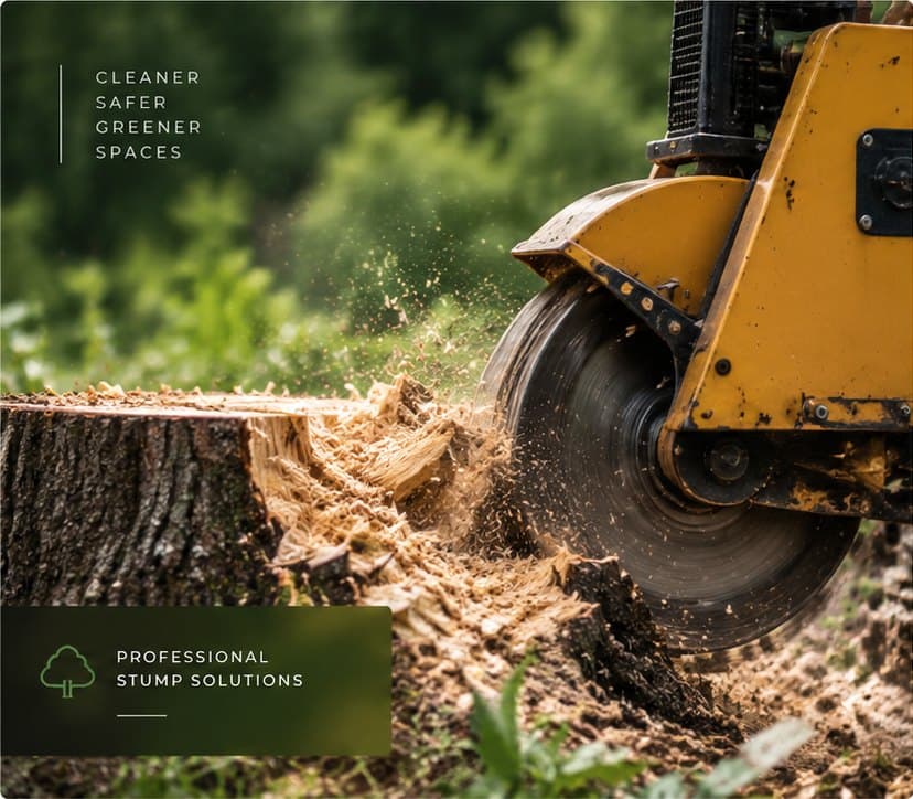 Stump grinder cutting a tree stump